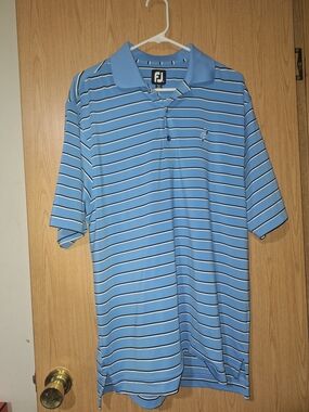 FootJoy Light Blue Striped Men’s Polo with White & Navy Accents